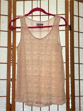 Lace Overlay Scoop Neck Tank Top - Cream Large NWT